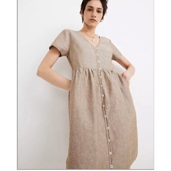 Madewell Linen Alexandra Button-Front Boxy Coastal Mini Dress Size X-Small - Picture 1 of 9